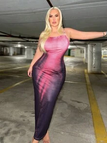 SHEIN SXY Plus Size Ombre Bodycon Dress With Spaghetti Straps - Multicolor - View 3