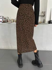 DAZY 女士豹纹印花前开衩半身裙