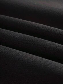 SHEIN EZwear 骷髅拳头和字母印花抽绳连帽衫，带保暖衬里 - 黑色 - 查看 4