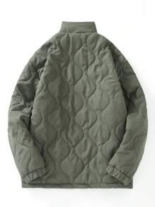 Manfinity Homme Loose Fit Men's Plus Size Zip Up Onion Quilted Coat With Pockets - Olive Green - View 2