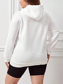 SHEIN EZwear 女裝加大碼字母印花連帽拉鍊運動衫 - 米色 - 查看 2