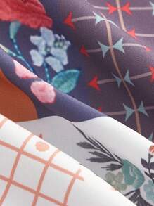 SHEIN MOD Women's Patchwork Floral Print Wrap Knot Two Piece Set - Multicolor - View 3