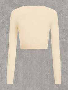 SHEIN Essnce Của phụ nữ Thon gọn Tay áo dài Áo thun Với In thư - Màu be - Xem 2