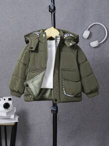 SHEIN 男宝宝中性款绿色休闲连帽棉服外套 - 彩色 - 查看 8