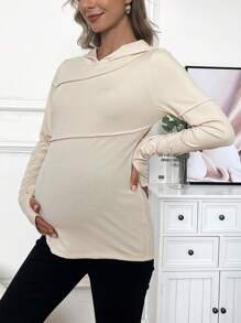 SHEIN Sudadera deportiva con capucha de unicolor de manga larga para maternidad, para el invierno - Albaricoque - Ver 1