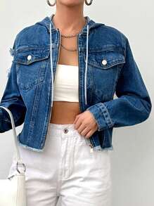 EURMUSE Women's Ripped Denim Jacket - Medium Wash - View 3