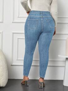 SHEIN Cottnline Plus Size High Waist Skinny Jeans - Light Wash - View 2