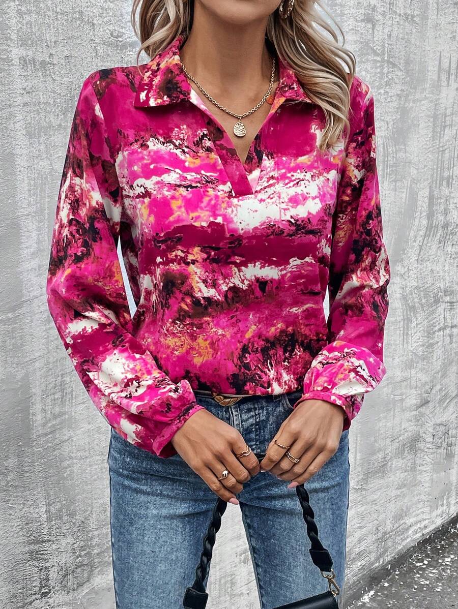 SHEIN LUNE 女式全印花口袋灯笼袖衬衫 - 彩色 - 查看 1