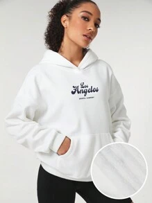 Vitoria Brayner Artist Women's Letter Printed Hoodie, Holiday, Winter, Festival - White - View 1