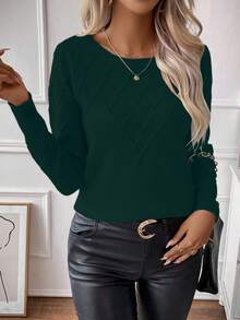 SHEIN Clasi 女士圓領長袖毛衣 - 綠色 - 查看 3