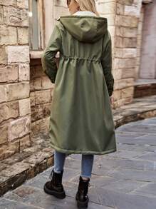 SHEIN LUNE 保暖内衬绿色腰部收紧加厚棉服外套衣服冬季 - 綠色 - 查看 2
