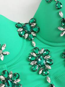 SHEIN Unity Crystal Embellished Tight Fitted Camisole Top - Green - View 4