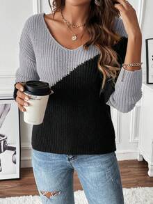 SHEIN Frenchy Women'S Color Block Drop Shoulder Sweater - Multicolor - View 5