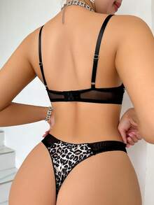 Women's Contrast Leopard Print Bra & Panty Lingerie Set - Multicolor - View 2