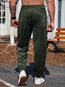 Manfinity Homme Men's Plus Size Loose Jogger Pants With Drawstring Waist , Corduroy - Army Green - View 2