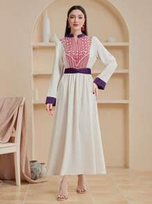 Al Najma Notched Collar Geometric Print Dress Fall Cloth For Women - Apricot - View 2