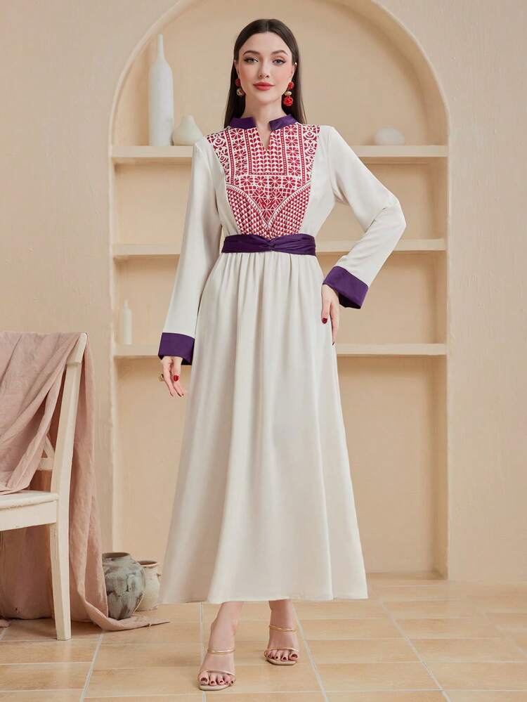 Notched Collar Geometric Print Dress Fall Cloth For Women