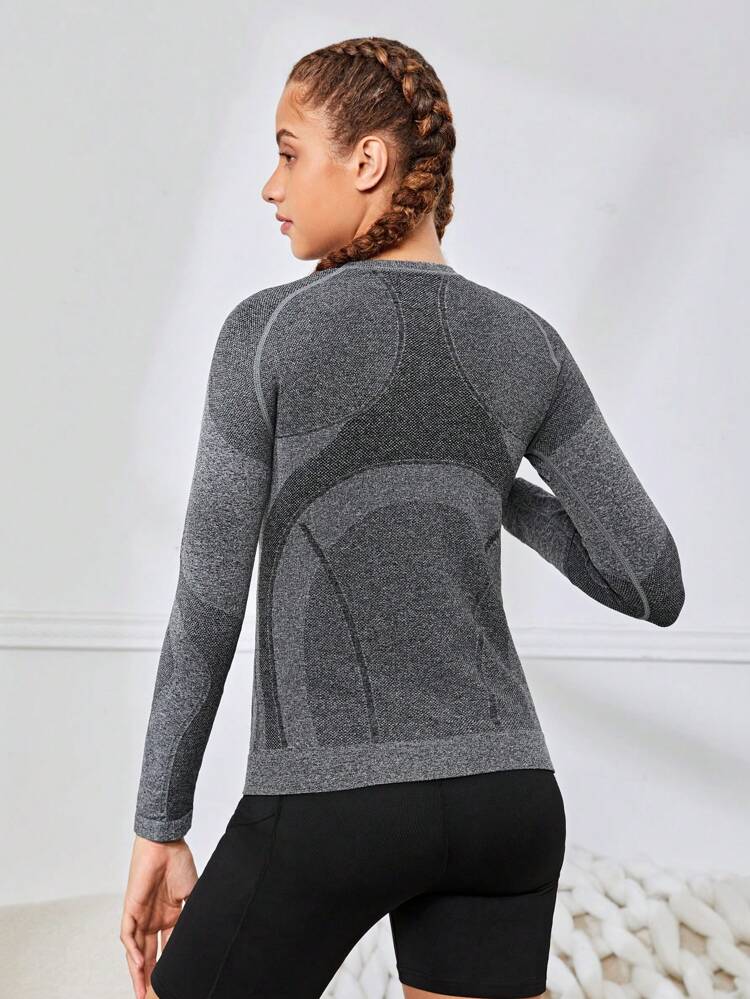 Teen Girls' Color Block Seamless Round Neck Long Sleeve Sports Shirt