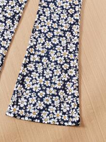 SHEIN Leap Crew Tween Girl Casual Knitted Halter Neck Top & Flared Pants For Daily Wear