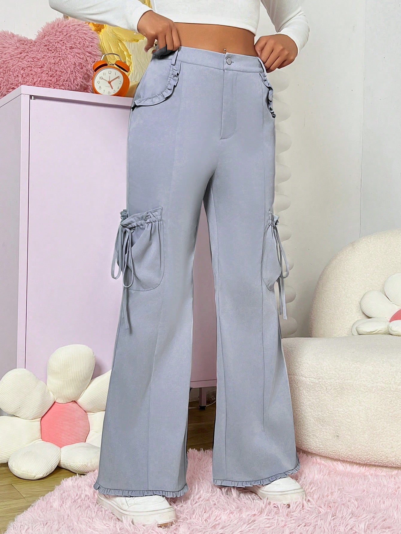 SHEIN EZwear بنطلون ذو نمط مفتوح بكسرات جانبية مرت...