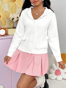 SHEIN EZwear 女士鈕扣前連帽開衫 - 米色 - 查看 3