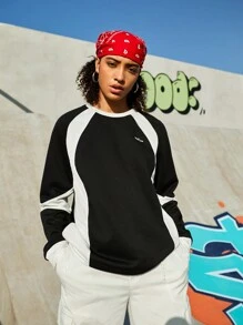 SHEIN Sports Của phụ nữ Khối màu Mẫu chữ Áo nỉ thể thao - màu đen - Xem 4