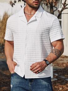 SHEIN Manfinity Homme Men's Plus Size Solid Color Short Sleeve Button Down Shirt - White - View 1