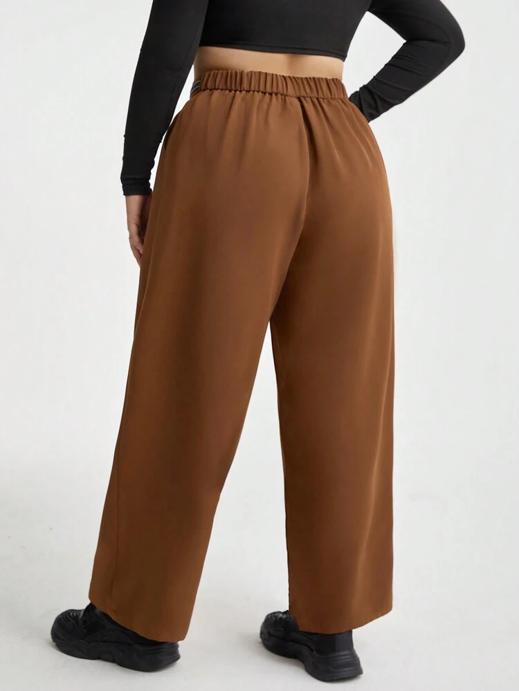 Women'S Plus Size Straight Pants With Letter Jacquard Belt