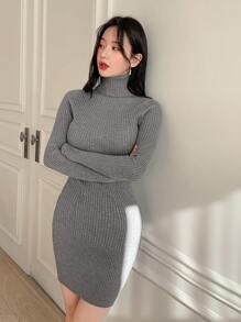 DAZY Của phụ nữ Áo cao cổ Sọc Đầm Áo len - Xám - Xem 6