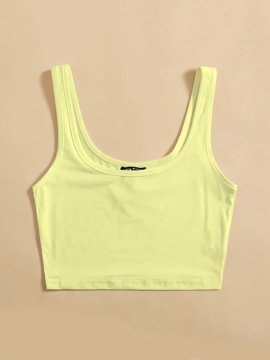 SHEIN Unity Crew Neck Cropped Tank Top - Yellow - View 1