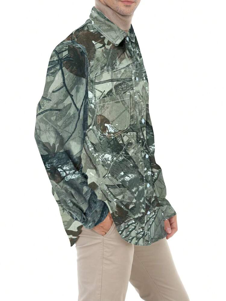 Men's Plant Print Denim Shirt