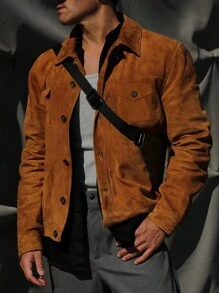Manfinity Homme Men's Suede Jacket - Yellow - View 3