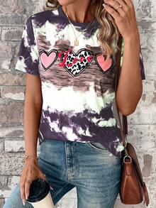 EMERY ROSE Women's Heart Printed Tie Dye T-shirt - Multicolor - View 3