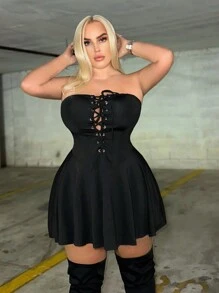 SHEIN SXY Vestido sin tirantes con correas cruzadas para mujer talla grande