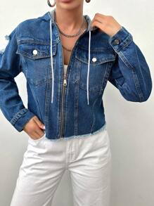 EURMUSE Women's Ripped Denim Jacket - Medium Wash - View 6