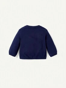 Newborn Baby Boys' Soft Knitted Casual Round Neck Loose Sweatshirt And Pants Set, Solid Color 4pcs Matching Set - Royal Blue - View 2