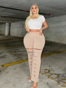 SHEIN SXY Women's Plus Size Drawstring Waist Hollow Out Pants