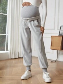 SHEIN Maternity Wideband Waist Slant Pocket Pants - Apricot - View 8