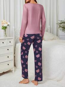 小熊圖案女裝睡衣套裝 - 紫羅蘭色 - 查看 2