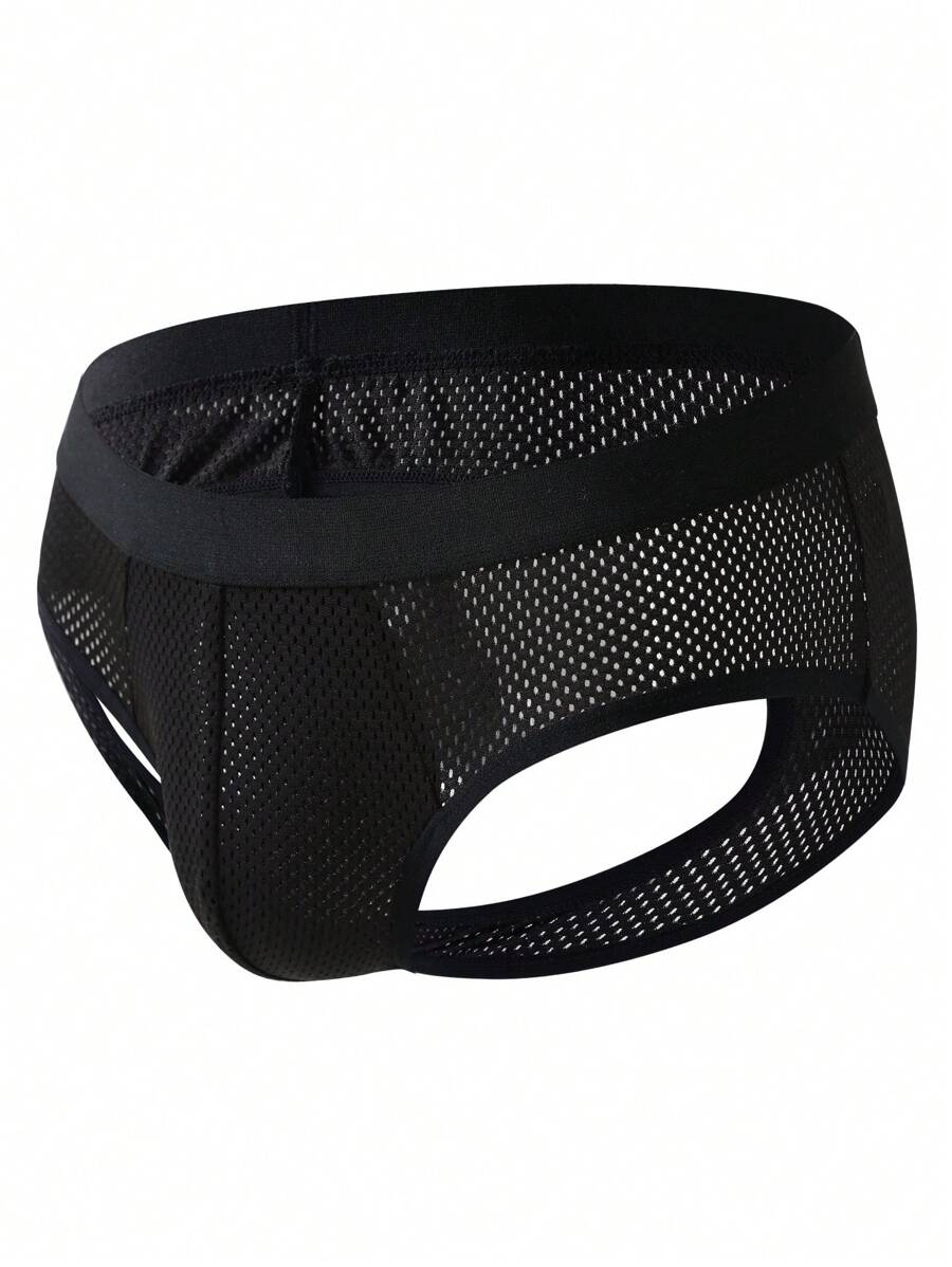 男士黑色镂空性感内裤 - 黑色 - 查看 1