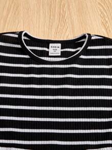 SHEIN Vestido Casual De Manga Corta Con Cuello Redondo Para Niña Joven