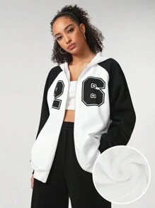GraceKreations Kontrast-Farbiger Damen Kapuzenjacke mit Buchstaben-Muster, Festival - Weiss - Übersicht 1
