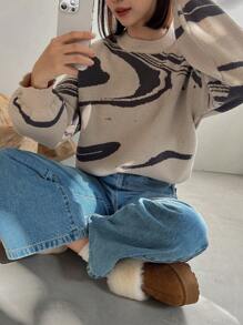 FRIFUL 女款花紋下垂肩毛衣 - 杏色 - 查看 7