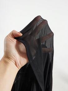 SHEIN ICON Plus Size Mesh Splice T-shirt - Black - View 5