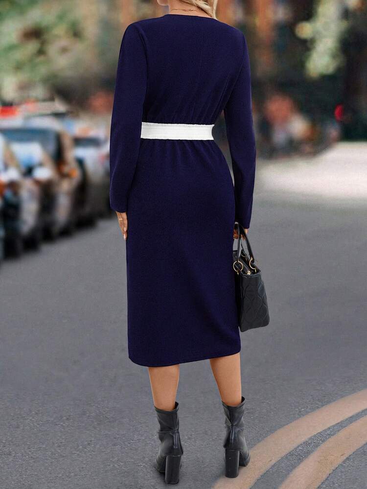 Women's V-neck Pocket Design Dress