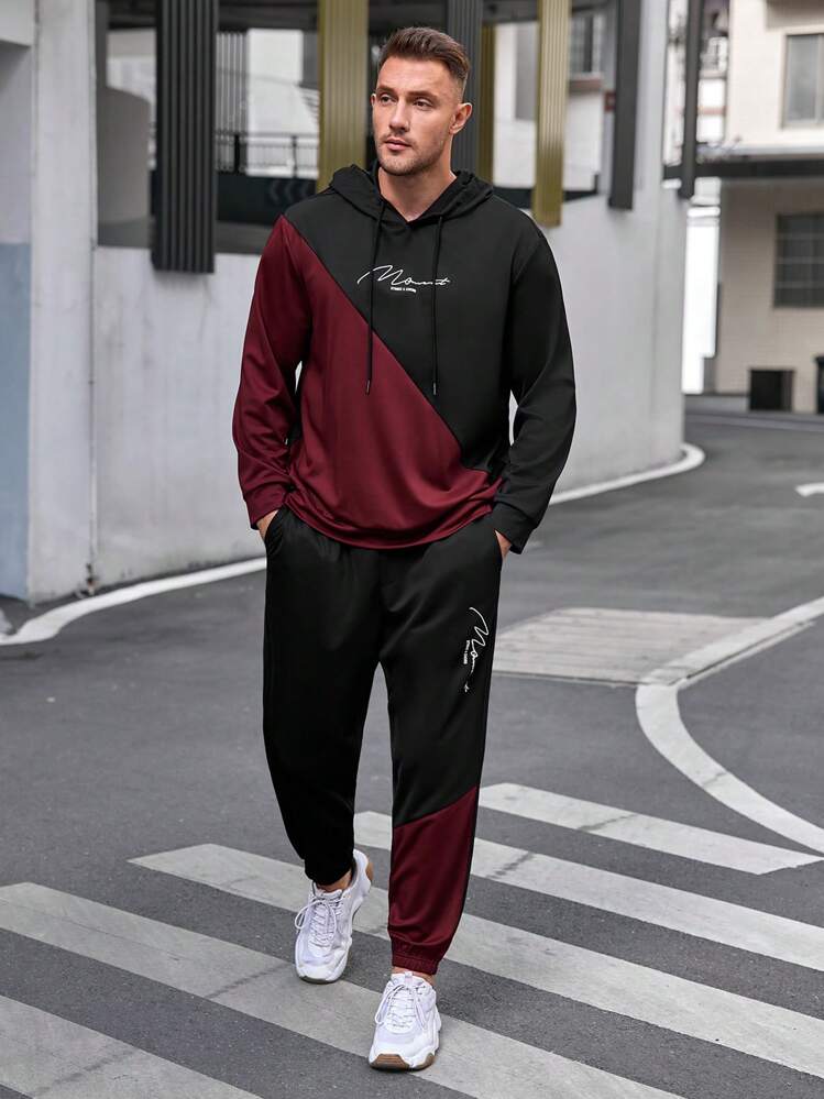GENTILAND Men's Plus Size Knitted Patchwork Hoodie And Jogger