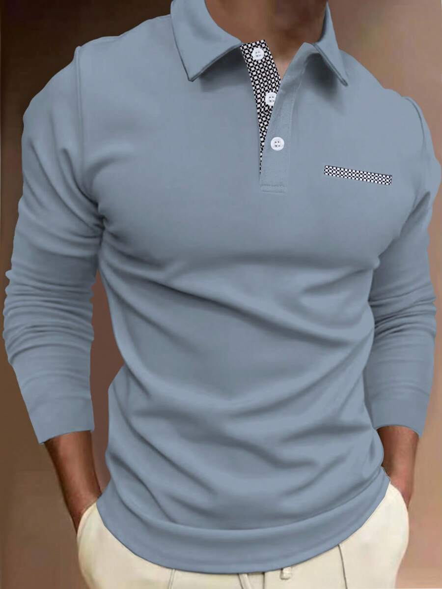 Manfinity Homme 男士長袖polo衫 - 霧霾藍 - 查看 1