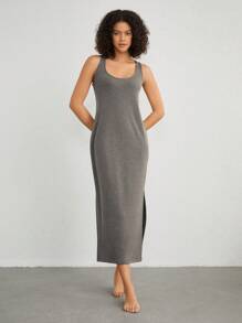 Leisure Women's Solid Color Split Hem Home Wear Dress