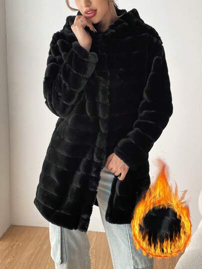 SHEIN EZwear レディース ソリッド カラー フード付き フリース