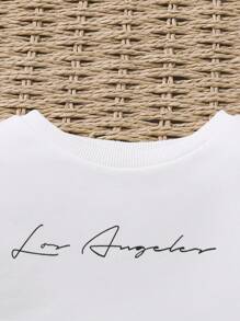 SHEIN Leap Crew Young Boy Comfortable Casual Long Sleeve Sweatshirt And Sweatpants Set With Letter Print - White - View 4